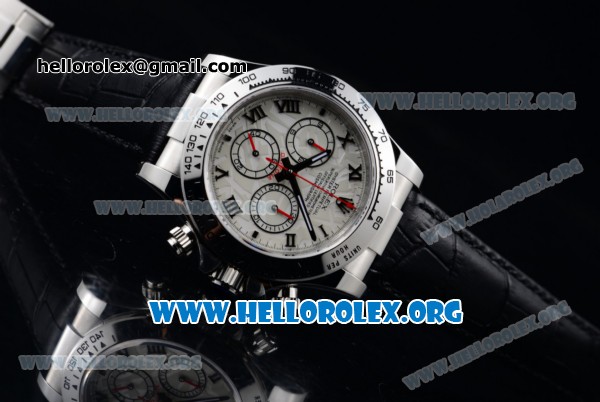 Rolex Daytona Chrono Clone Rolex 4130 Automatic Steel Case with White Dial and Black Leather Strap (EF) - Click Image to Close